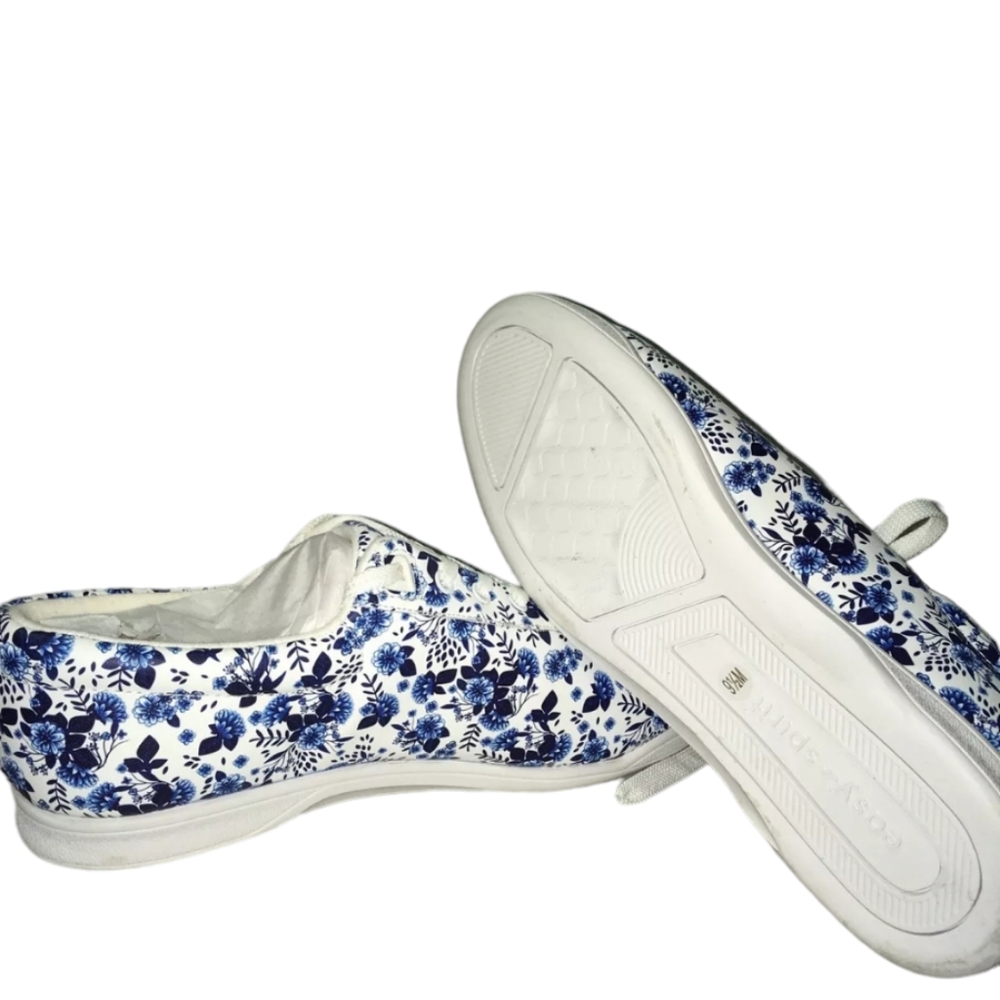 Easy Spirit AP1 Leather Sneakers Women's Size 9.5 in White, Blue & Floral Design - Picture 5 of 7